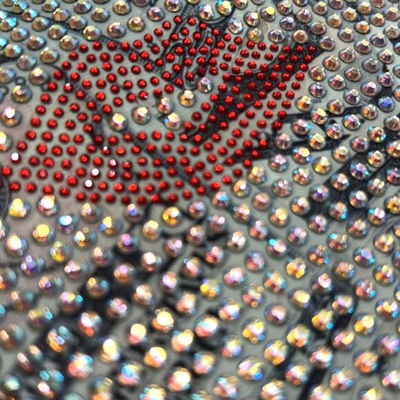 Rhinestone Wedge Boots Sz 11 Lips Print Knee High Pointed Toe Sparkle Glam - Picture 11 of 13